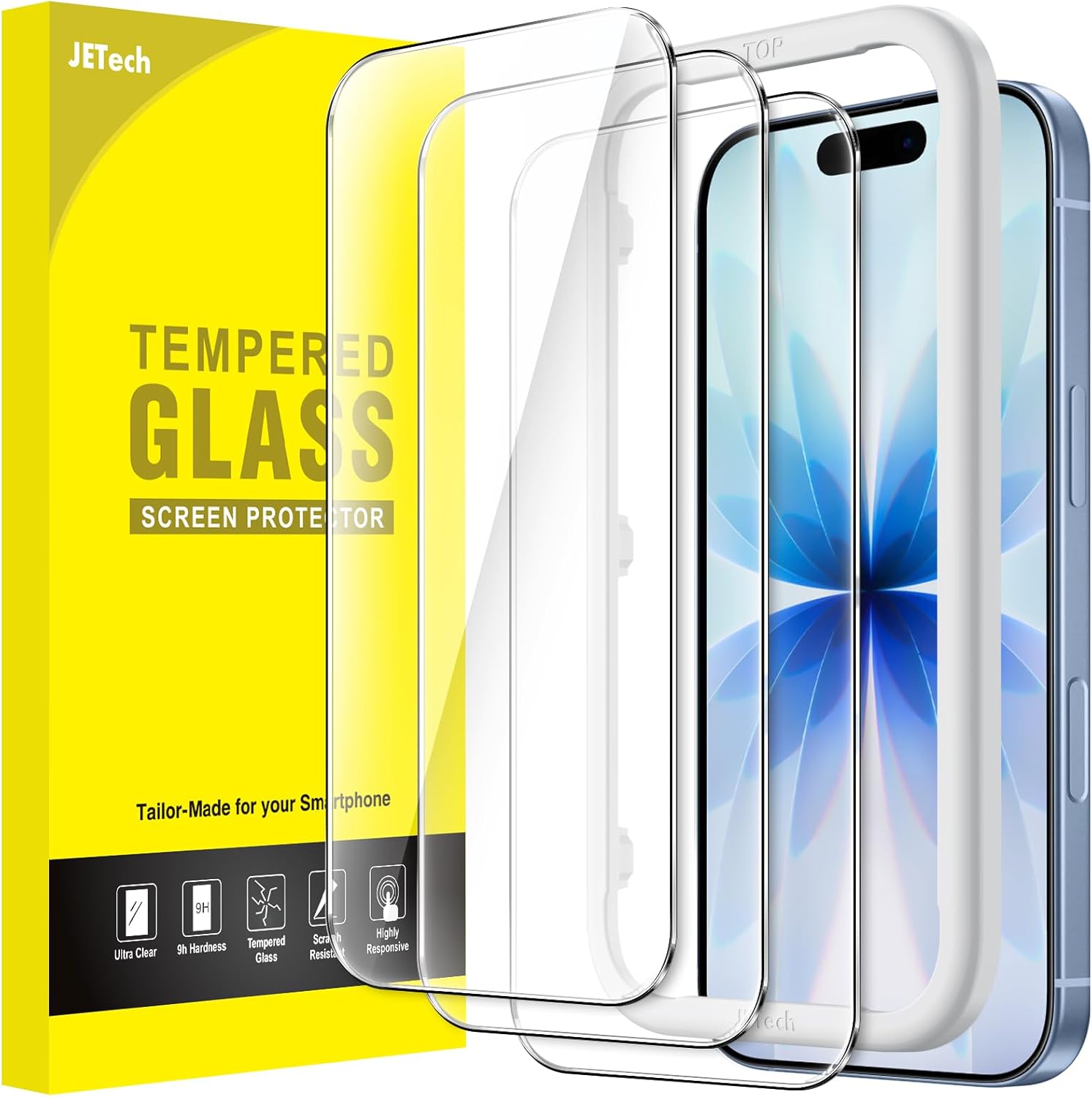 JETech Screen Protector for iPhone 17 6.3-Inch, Tempered Glass Film with Easy Installation Tool, 9H Hardness, Case-Friendly, 3-Pack